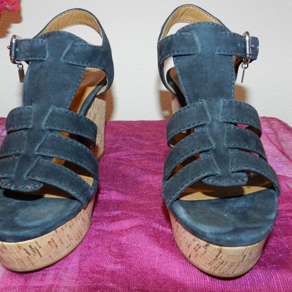 Coach Kennedy Platform Wedge Suede Sandals Size 6 Midnight Navy - Picture 3 of 11
